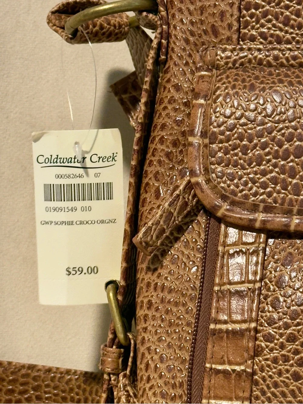 Coldwater Creek Brown Croc-Texture Crossbody Bag